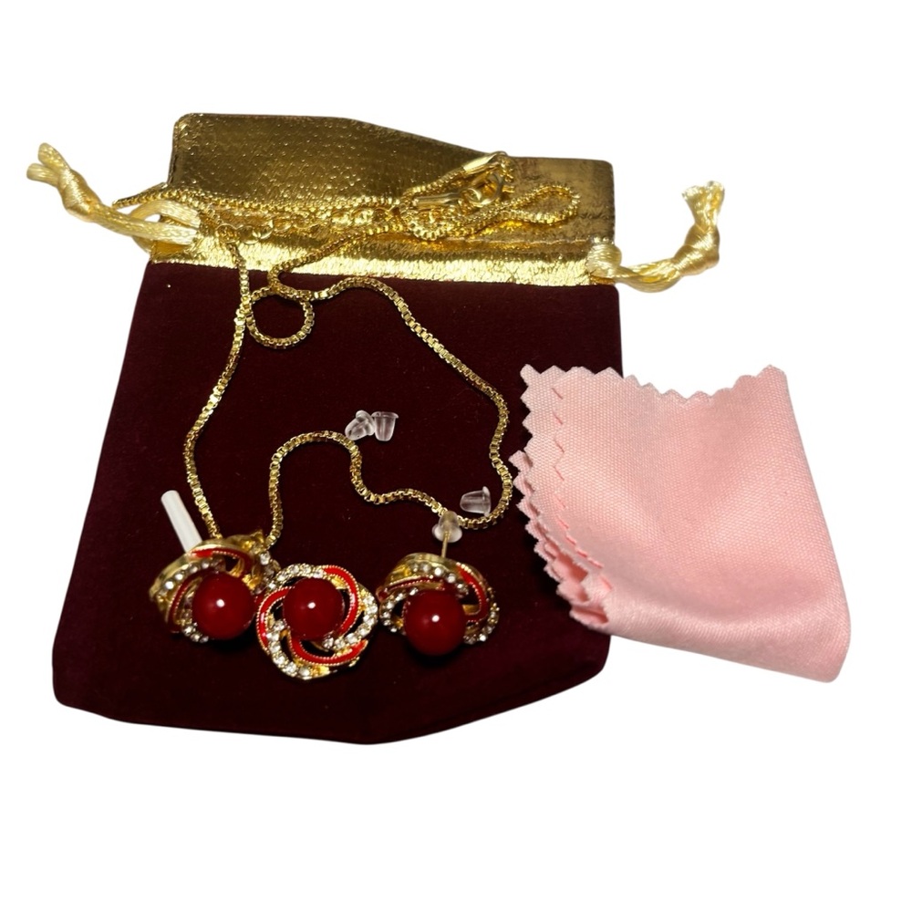 Elegant Statement Gold and Red Jewelry Set